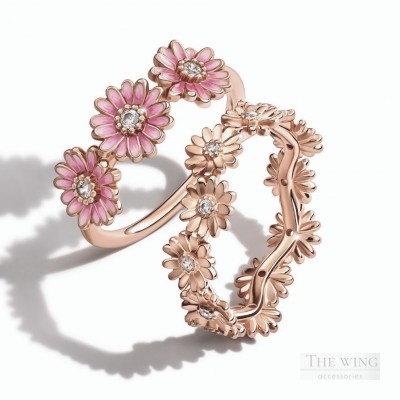 Nhẫn mạ vàng hồng 14K Pandora Moments hình hoa cúc đính đá Cubic Zirconia trong suốt