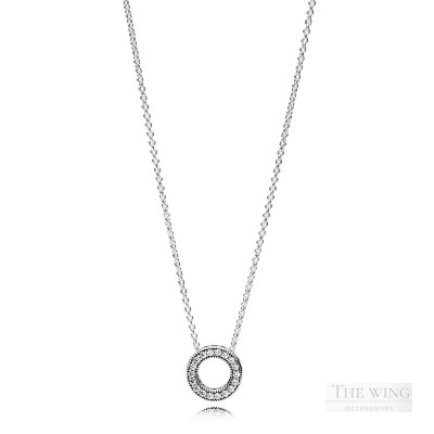 Dây chuyền bạc Pandora Signature mặt hình tròn đính đá Cubic Zirconia lấp lánh