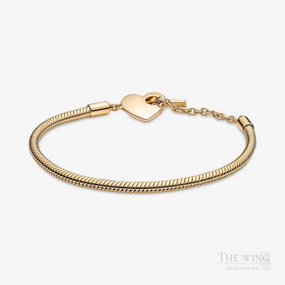 Vòng bạc mềm mạ vàng 14K Pandora Moments khoá trái tim T-bar