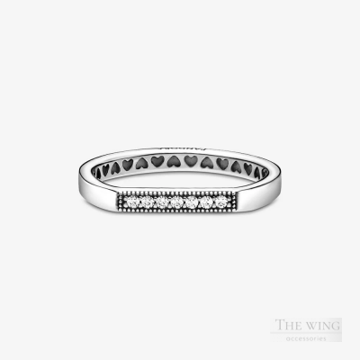 Nhẫn bạc Pandora Signature đính đá mặt thanh ngang lấp lánh