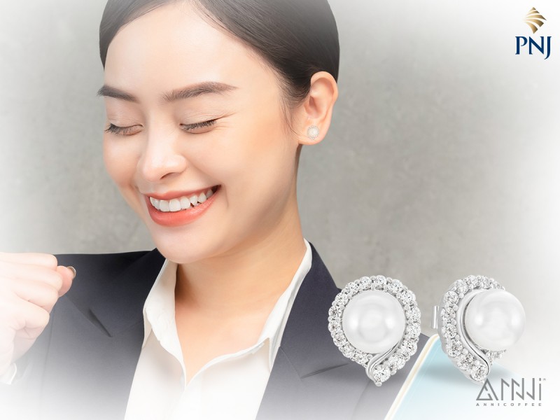 Bông tai Vàng trắng 14K đính Ngọc trai Akoya PNJ