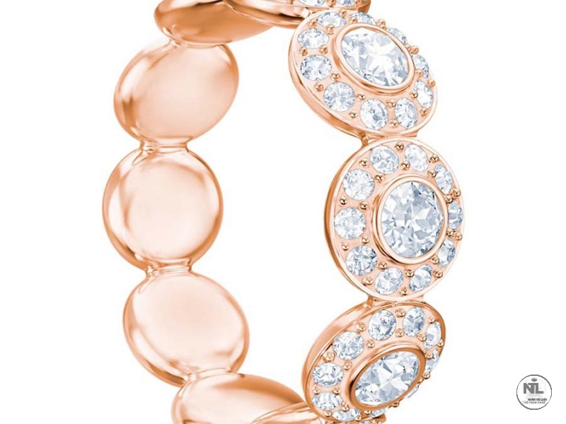 Nhẫn Swarovski Angelic Ring Round Cut, White, Rose Gold-Tone Plated Màu Vàng Hồng Size 52