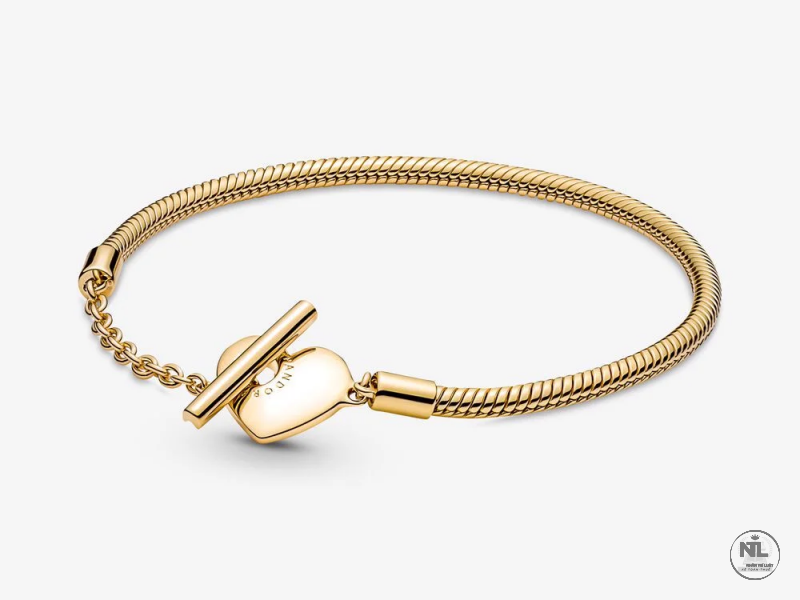 Vòng bạc mềm mạ vàng 14K Pandora Moments khoá trái tim T-bar