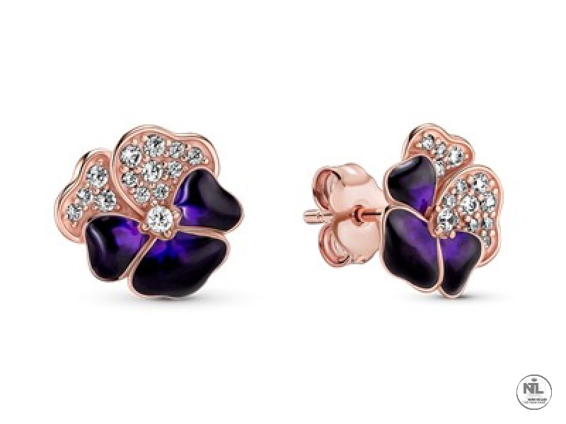 Deep Purple Pansy Flower Stud Earrings