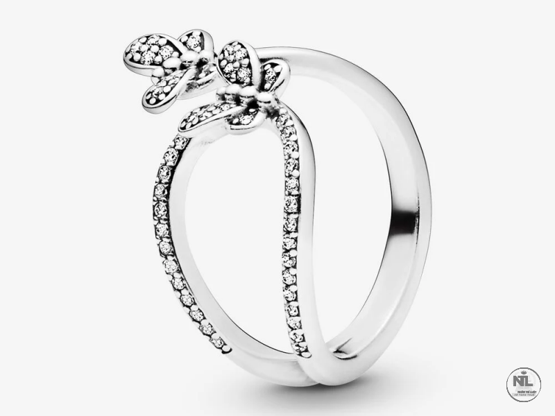 Nhẫn bạc Pandora Moments dạng mở hình bươm bướm đính đá Cubic Zirconia trong suốt