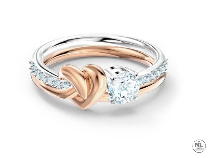 Nhẫn Swarovski Lifelong Heart Ring Màu Bạc Phối Vàng Hồng